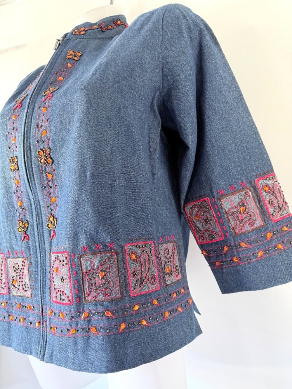 Drapers & Damons Cotton Denim Zippered Embroidered Blazer Womens Petite Medium - Picture 14 of 15